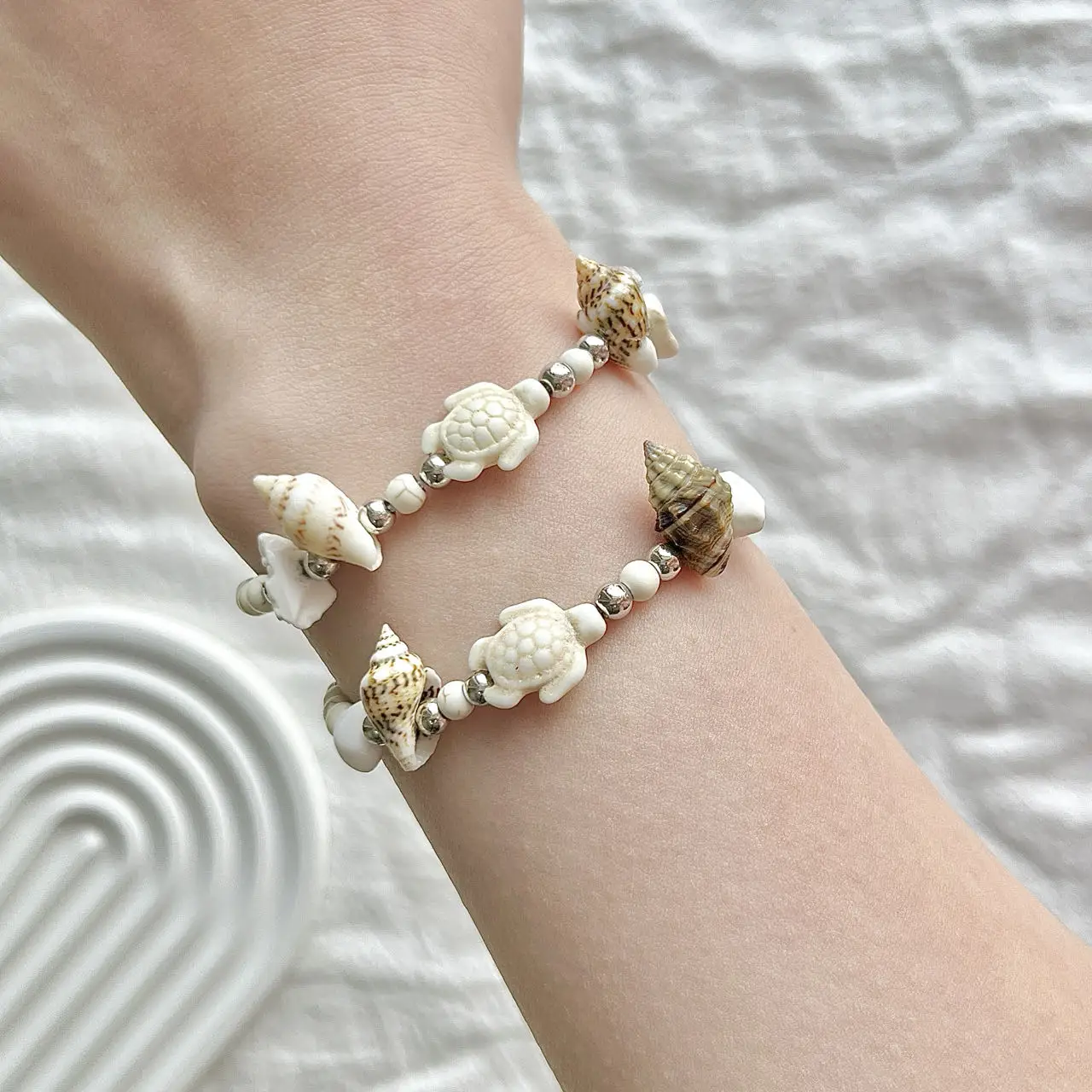 12 Pieces Summer Ocean Style White Turquoise Turtle Beaded Bracelet Set For Men and Women Surfing Bracelets - Image 2