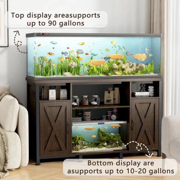 55-90 Gallon Fish Tank Stand with Power Outlets, Aquarium Stand with Cabinet, Heavy Duty Reptile Tank Turtle Terrariums Table fo - Image 2