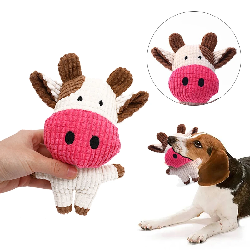 Plush Dog Toy for Small Medium Pets Funny Interactive Squeaky Toys Cow/Pig Shape Stuffed Dog Chew Toy Supplies - Image 4