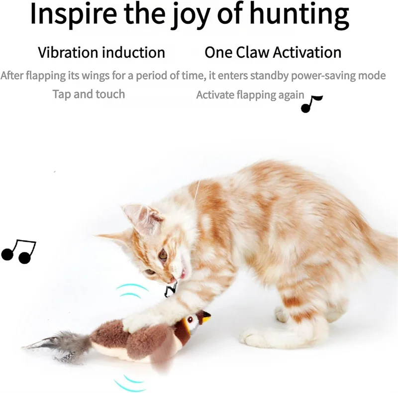 Cat Toys Interactive Flapping Chirping Bird Toy for Indoor Cat Electric Sparrow Toy with Catnip Touch Activated Cats Bird - Image 12