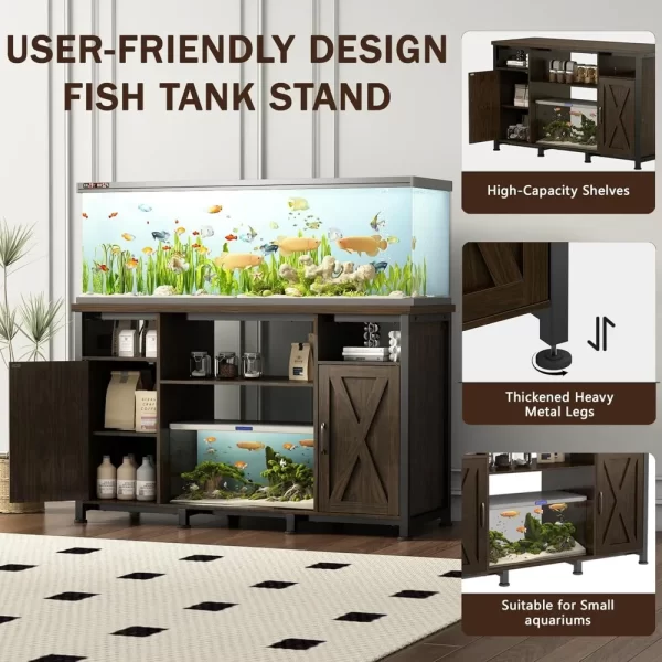 55-90 Gallon Fish Tank Stand with Power Outlets, Aquarium Stand with Cabinet, Heavy Duty Reptile Tank Turtle Terrariums Table fo - Image 3