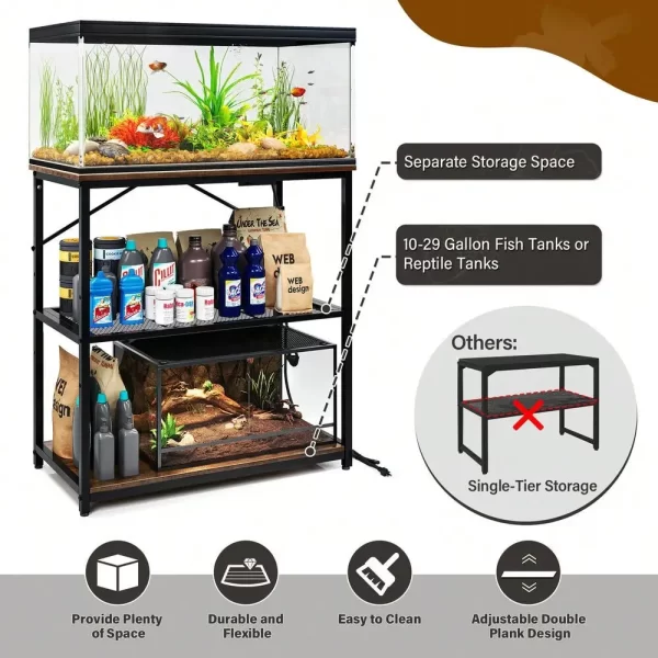 10-30Gallon Adjustable Fish Tank Aquarium Stand with Charging Station - Image 3