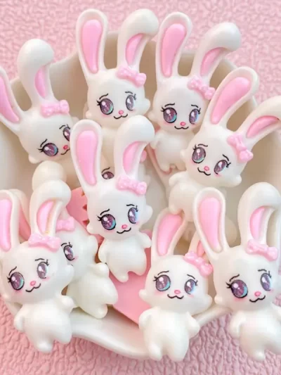 10Pcs New Cute Cartoon White Rabbit Series Flat Back Ornament Jewelry Bows Accessories Free Shipping