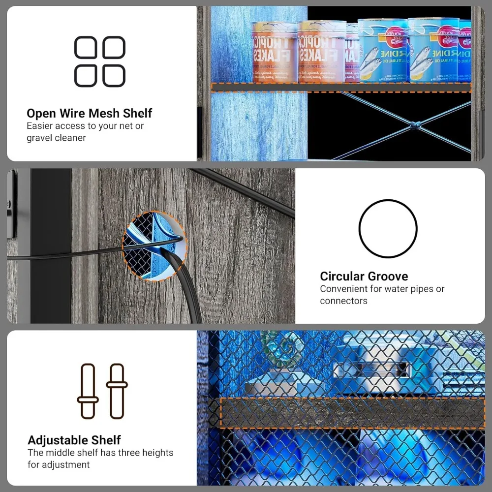 Reptile Tank Stand Fish Tank Stand with Power Outlets & LED Light, 55-75 Gallon Reversible Terrarium Stand with Cabinet - Image 4