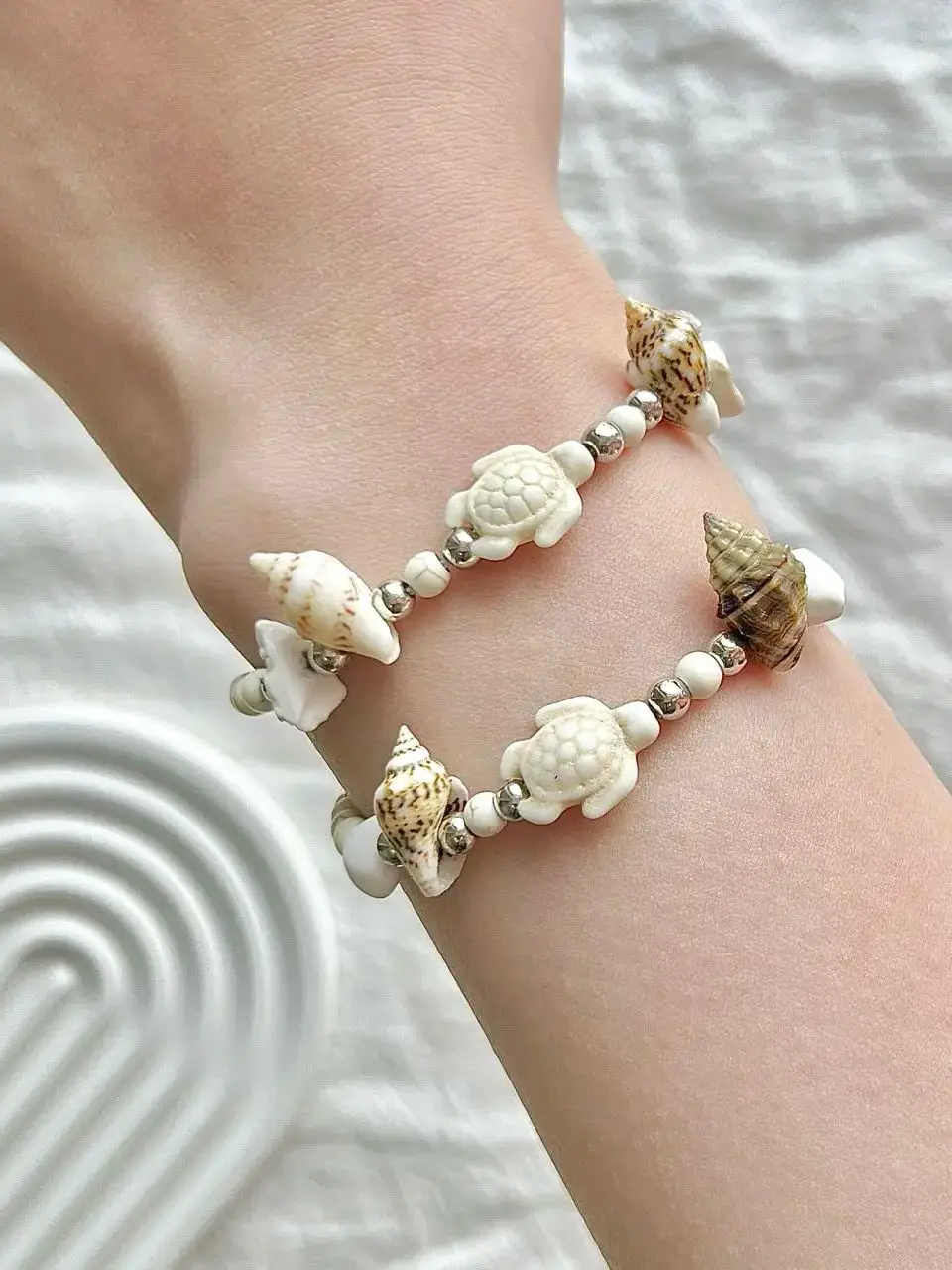 12 Pieces Summer Ocean Style White Turquoise Turtle Beaded Bracelet Set For Men and Women Surfing Bracelets - Image 6