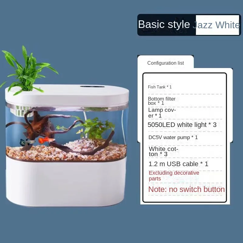 Desktop Creative Mini Aquarium Fish Tank with Biochemical Filtration System and LED Light Betta Fish Ecological Water Cycle - Image 6
