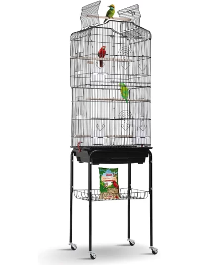 Play Open Top Medium Small Bird Cage with Detachable Rolling Stand for Parrot Lovebirds Finches Canaries Parakeets
