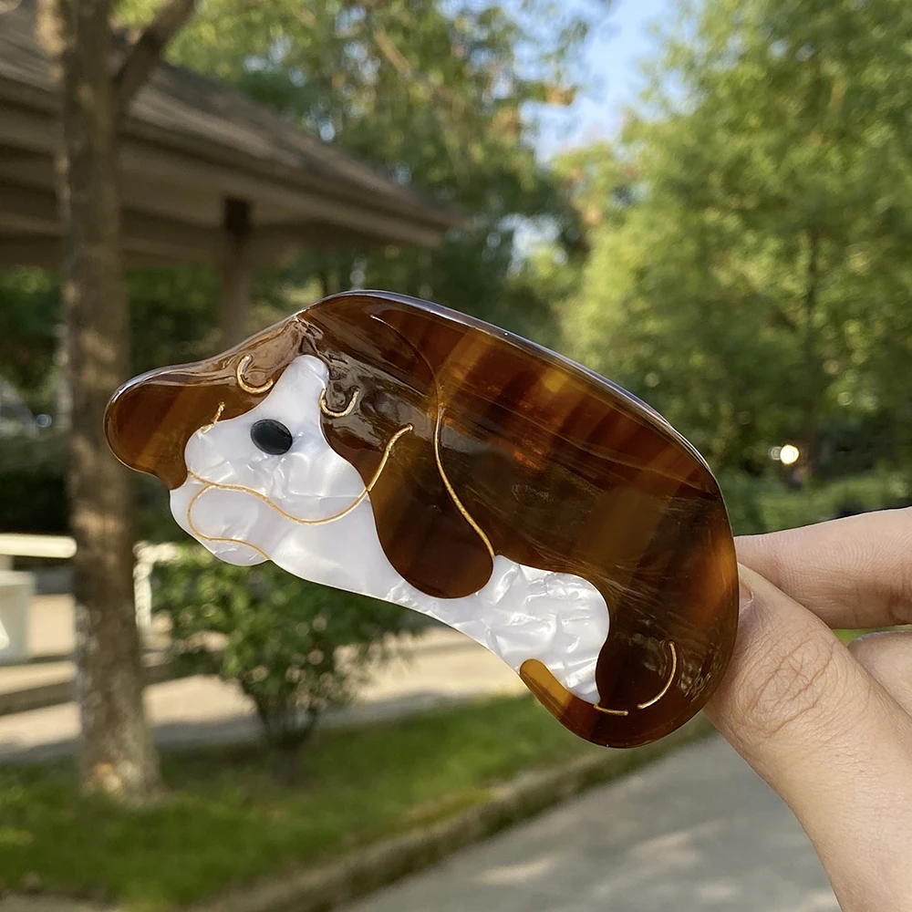 Retro Acetate Cartoon Dog Animal Hair Claw Clip For Women Temperament Geometric Ponytail Hair Accessories For Thick Tool - Image 3