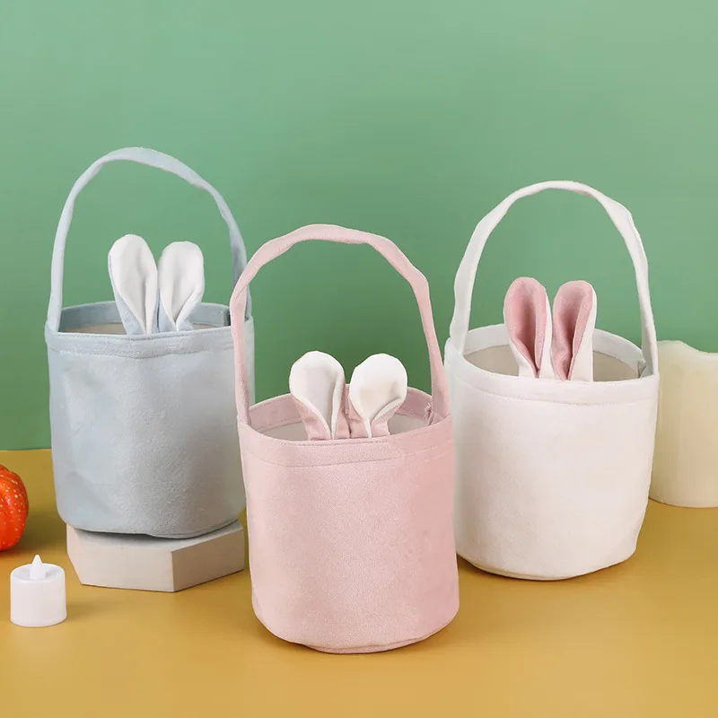 Rabbit Ear Bag With Handle Easter Decoration Bunny Gift Buckets Velvet Bags Wedding Candy Bag Kids Birthday Party Supplies - Image 2