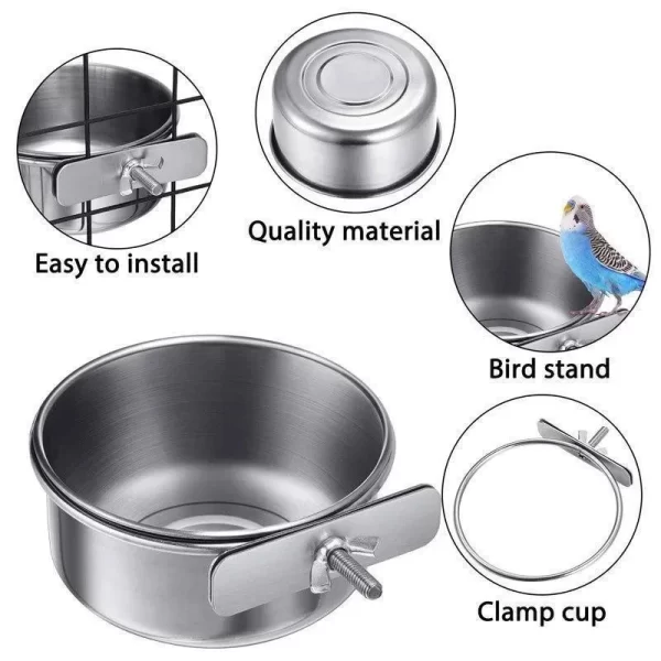Birds Food Water Cup Parrot Food Bowl With Clamp Holder Feeding Cage Dish Parrot Feeders - Image 3
