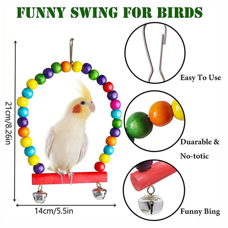 7PCS Bird Toy Wood Parrot Toys Set Cage Bird Accessories Swing Suspension Bridge Ball Cage Bells Pet Supplies - Image 2
