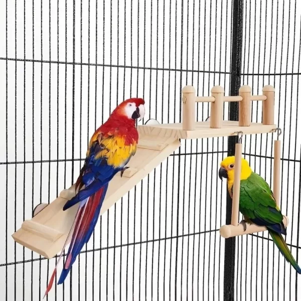 Bird Perches Platform Swing Climbing Ladder Parrot Cage Accessories Wooden Playing Gyms Exercise Stands Parrot Cage Toys Sets - Image 3
