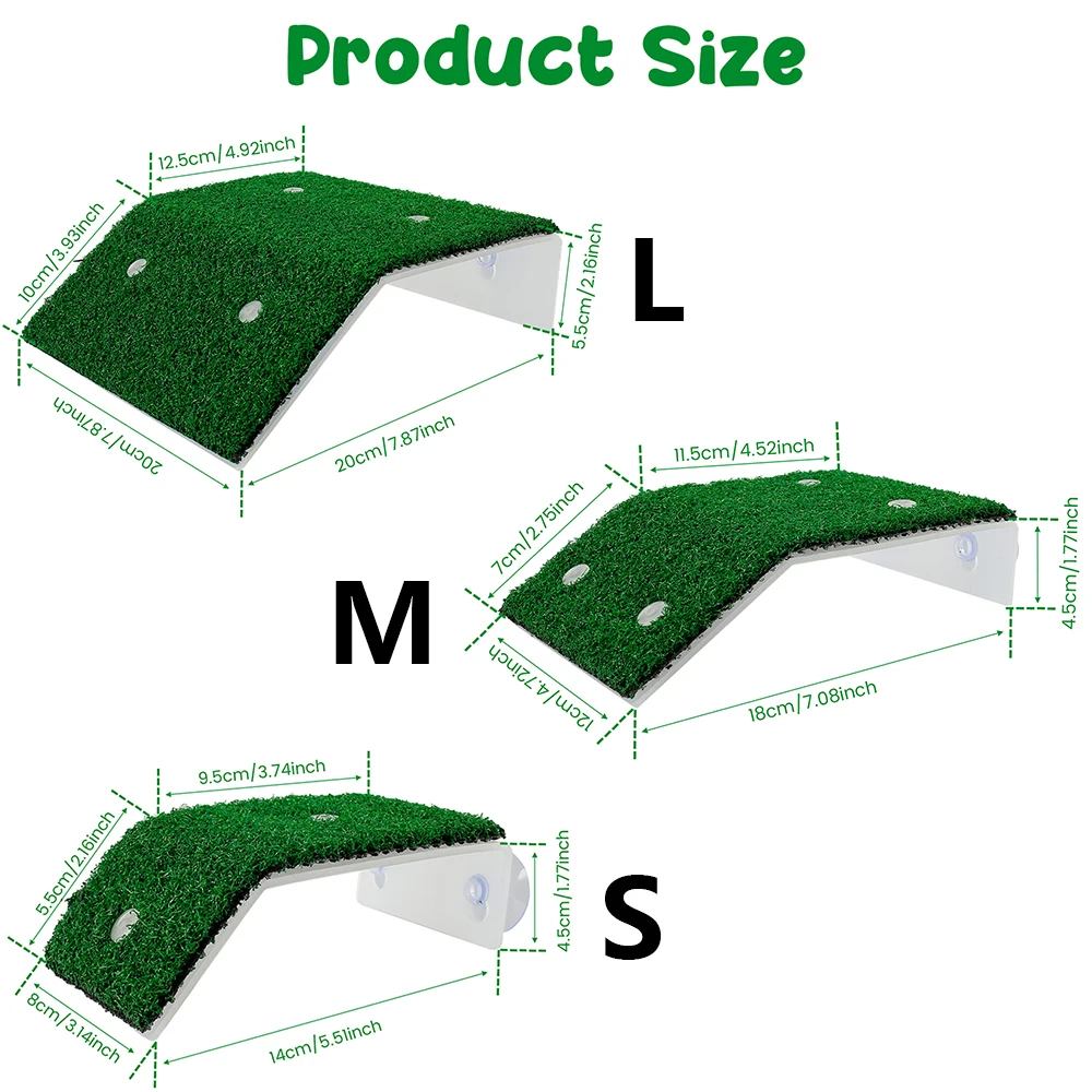 Fish Tank Lawn Turtle Basking Platform Turtle Climbing Platform with Suction Cup Simulation Turf Turtle Ramp Ladder for Aquarium - Image 3