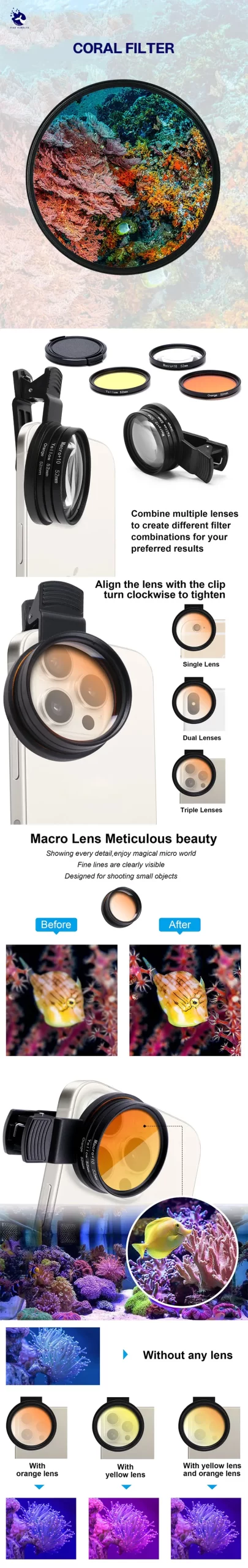 Aquarium Coral lenses 52mm Fish Tank Marine Salt water Sea Water Coral Reef Iphone Camera Filters Macro Aquatic Terrarium - Image 8