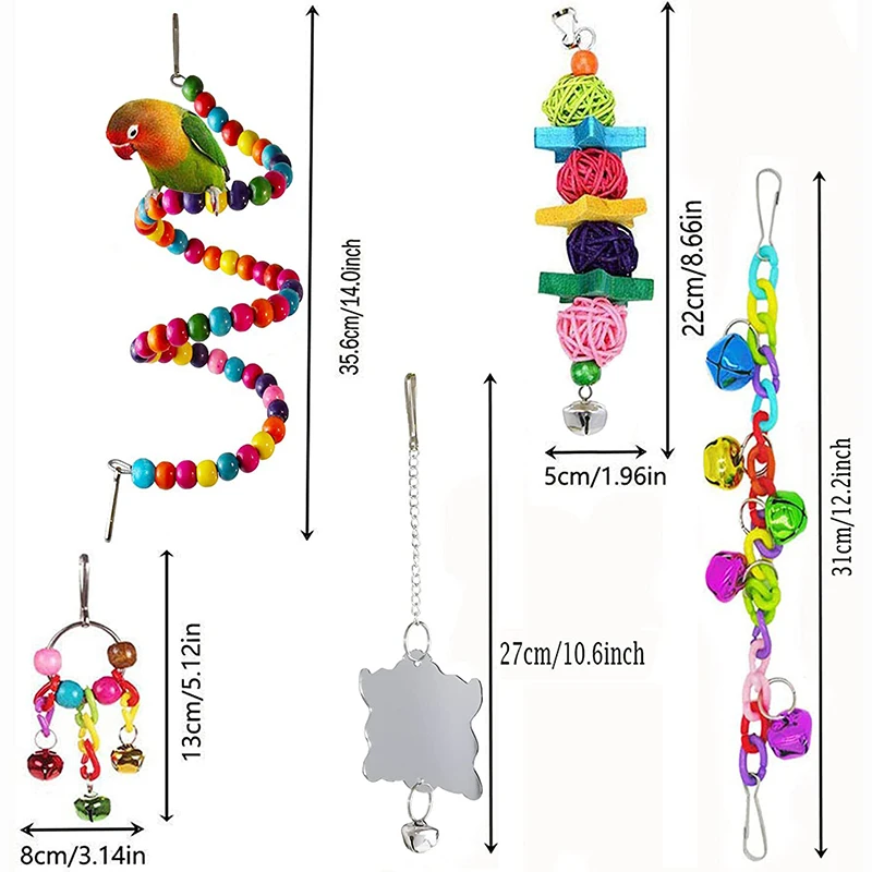 7PCS Bird Toy Wood Parrot Toys Set Cage Bird Accessories Swing Suspension Bridge Ball Cage Bells Pet Supplies - Image 5