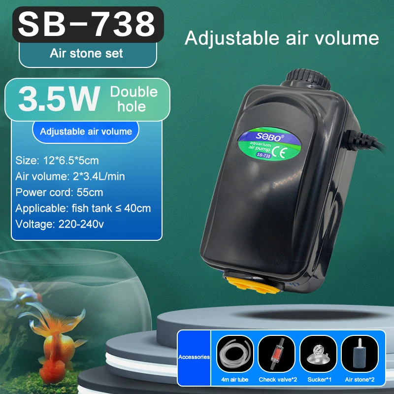 SOBO Silent Aquarium Oxygen Air Pump Fish Tank Adjustable Air Volume High Power Oxygenator Air Compressor Aerator 220v 12w - Image 10