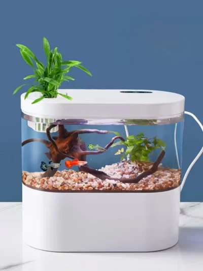 Desktop Creative Mini Aquarium Fish Tank with Biochemical Filtration System and LED Light Betta Fish Ecological Water Cycle