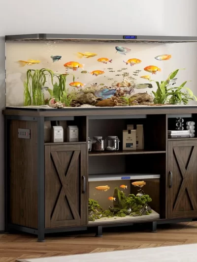 55-90 Gallon Fish Tank Stand with Power Outlets, Aquarium Stand with Cabinet, Heavy Duty Reptile Tank Turtle Terrariums Table fo