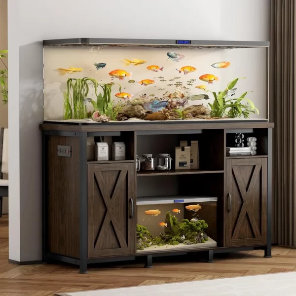 55-90 Gallon Fish Tank Stand with Power Outlets, Aquarium Stand with Cabinet, Heavy Duty Reptile Tank Turtle Terrariums Table fo