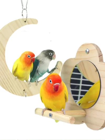 Bird Mirror Wooden Interactive Play Toy With Perch For Small Parrot Budgies Parakeet Cockatiel Conure Lovebird Cage Accessories