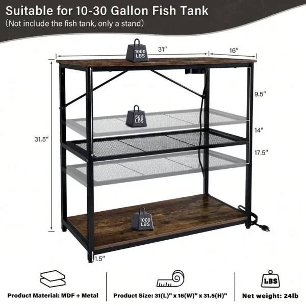 10-30Gallon Adjustable Fish Tank Aquarium Stand with Charging Station - Image 6