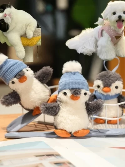 Pet Plush Toys Jellycats New Christmas Skateboarding Penguin Design Chew Soft For Dog Cat Puppy Girls Lovers Fetch Durable Gift