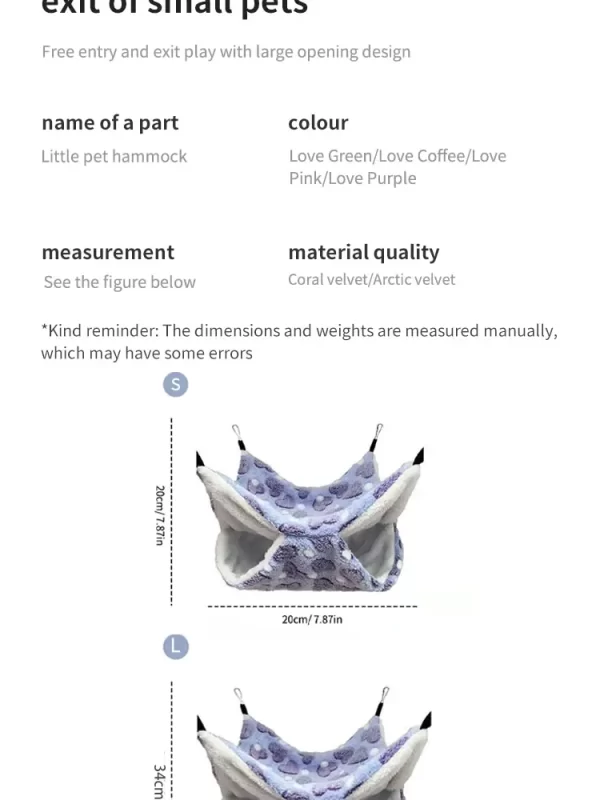 Hamster Hammock Small Pet Hanging Bed Double Warm Thickened Honeybug Flying Squirrel Guinea Pig Hammock Pet Cage Accessories - Image 13