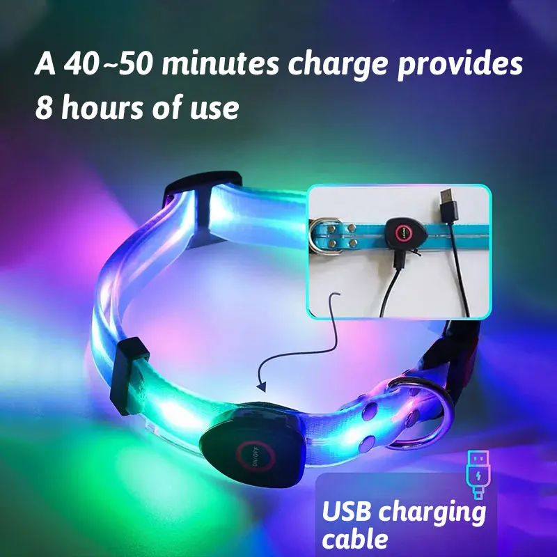 LED Light Up Dog Collar and Leash Walking Safety Glow in The Dark, Three Lighting Modes, USB Rechargeable Dog Colorful LED Leash - Image 14