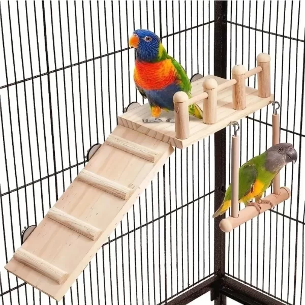 Bird Perches Platform Swing Climbing Ladder Parrot Cage Accessories Wooden Playing Gyms Exercise Stands Parrot Cage Toys Sets - Image 2