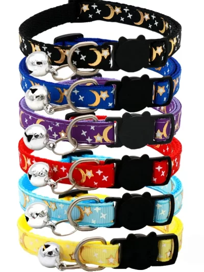 Cat Collar With Bell Cartoon Star Moon Dog Puppy Cat Kitten Collar Adjustable Safety Bell Ring Necklace Cat Jewelry