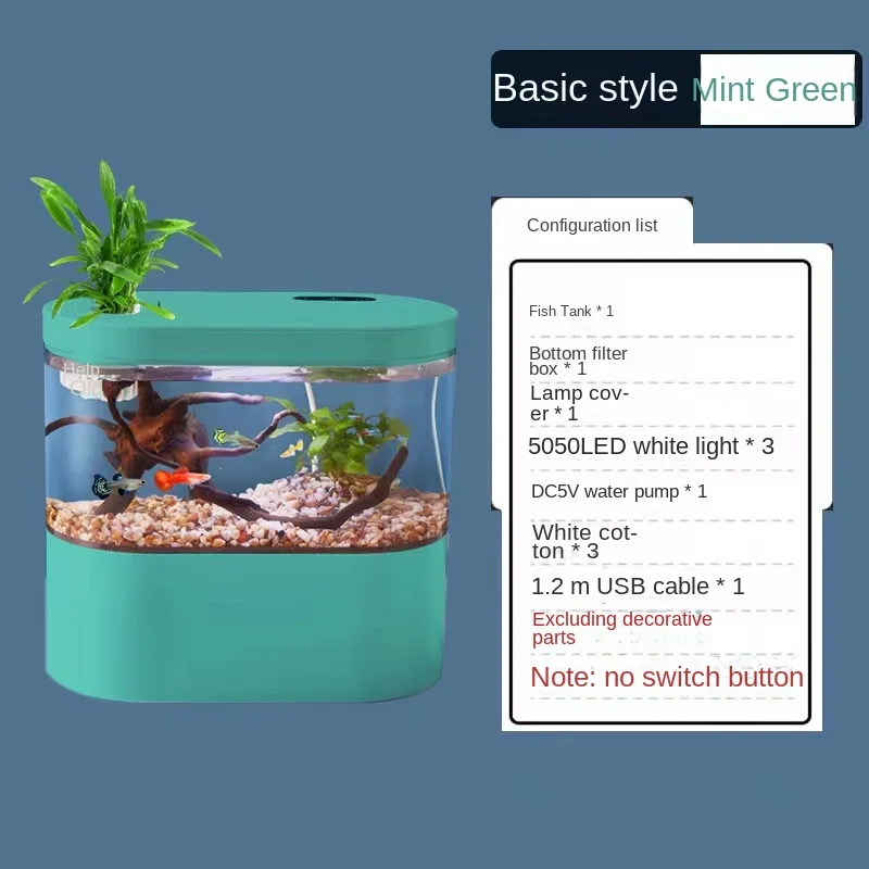 Desktop Creative Mini Aquarium Fish Tank with Biochemical Filtration System and LED Light Betta Fish Ecological Water Cycle - Image 7