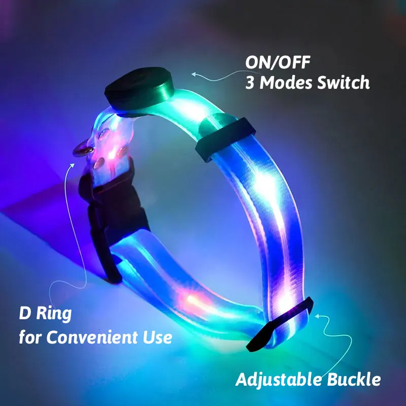 LED Light Up Dog Collar and Leash Walking Safety Glow in The Dark, Three Lighting Modes, USB Rechargeable Dog Colorful LED Leash - Image 16