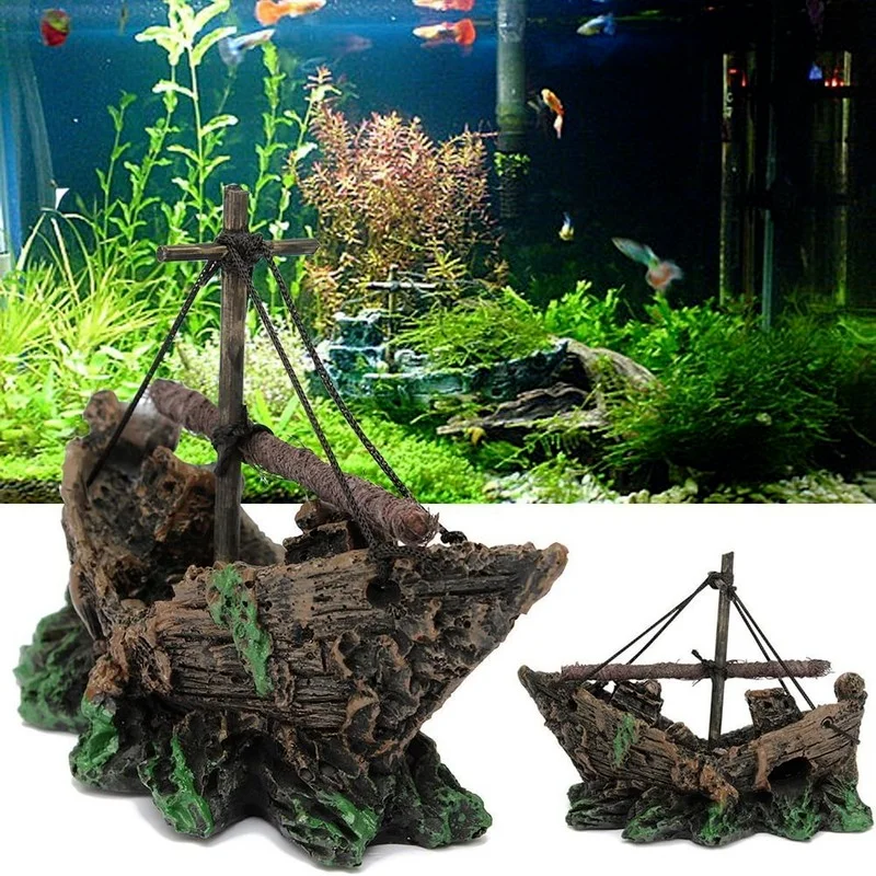 Resin Aquarium Ornament Wreck Sunk Ship Landscape Sailing Boat Cave Fish Playing Toys Fish Tank Decoration Aquarium Accessories