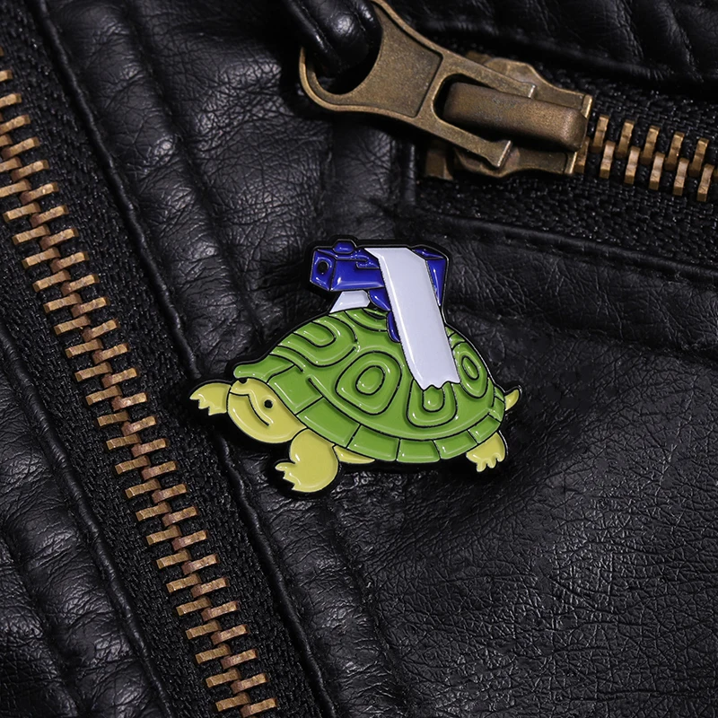The Turtle With Gun Enamel Pins Funny Turtle Animal Cartoon Brooches Lapel Badges Clothes Collar Backpack Pin Accessories Gift - Image 15