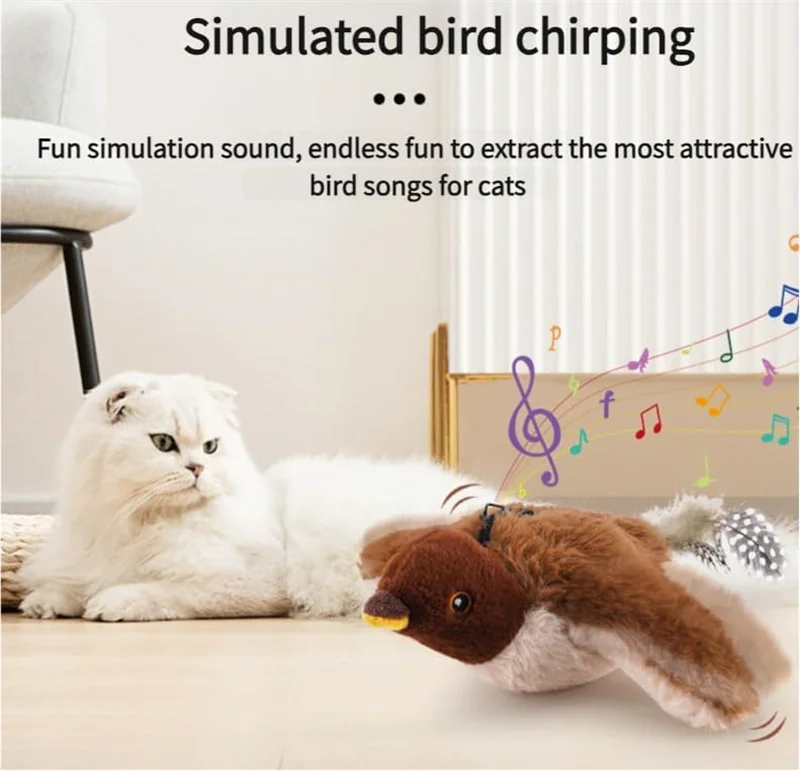 Cat Toys Interactive Flapping Chirping Bird Toy for Indoor Cat Electric Sparrow Toy with Catnip Touch Activated Cats Bird - Image 10