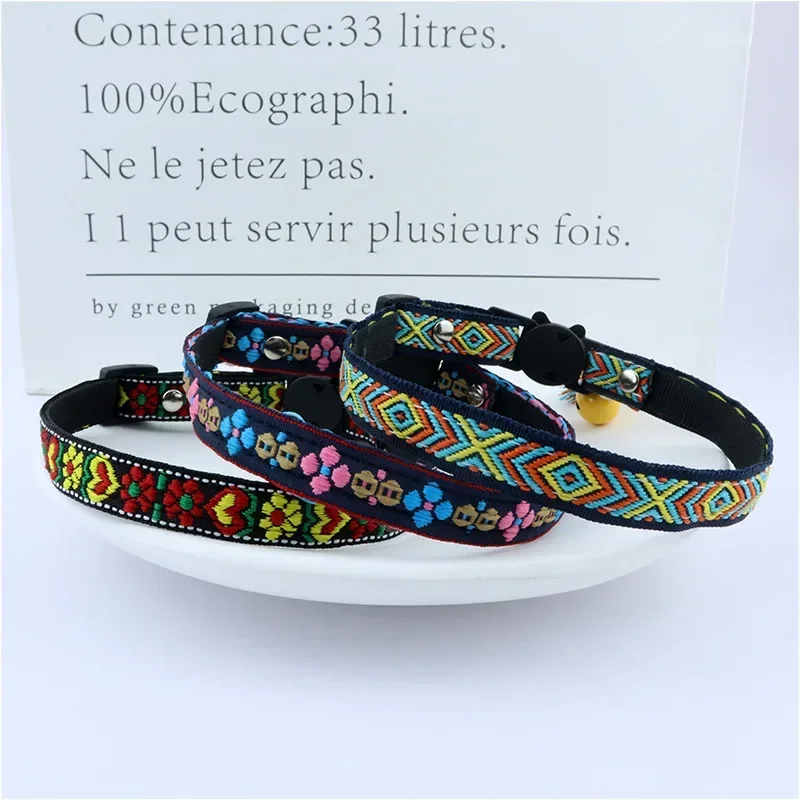 Adjustable cat collar with tassels and bells embellished pet collar colorful plaid jacquard pattern for cat and dog collars - Image 13