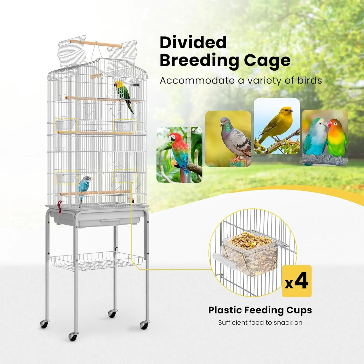 Bird Cage with Play Top and Rolling Stand for Parrots Conures Lovebird Cockatiel Parakeets - Image 9