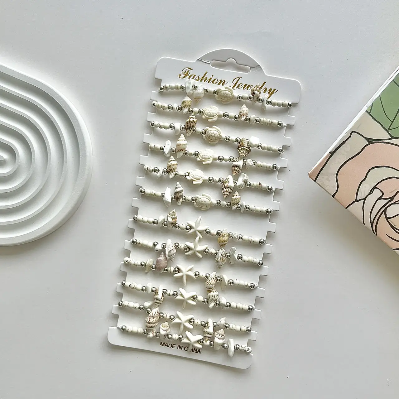 12 Pieces Summer Ocean Style White Turquoise Turtle Beaded Bracelet Set For Men and Women Surfing Bracelets