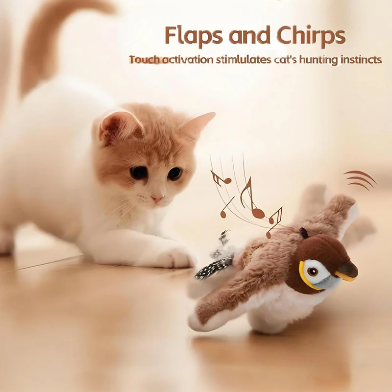Cat Toys Interactive Flapping Chirping Bird Toy for Indoor Cat Electric Sparrow Toy with Catnip Touch Activated Cats Bird - Image 3