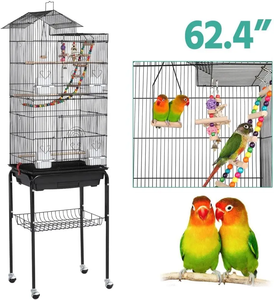 Bird Cage 64-inch Play Open Top Medium Small Parrot Parakeet Bird Cages w/ Detachable Rolling Stand for Parrot Lovebirds Finches - Image 6