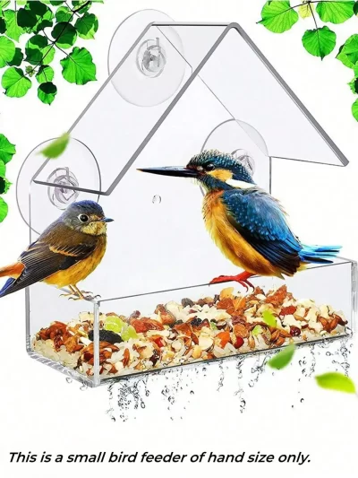 Acrylic Bird Feeder Clear Window Outside Hanging Bird Feeder House with Suction Cup for Garden Outdoor Backyard Wildlife Birding