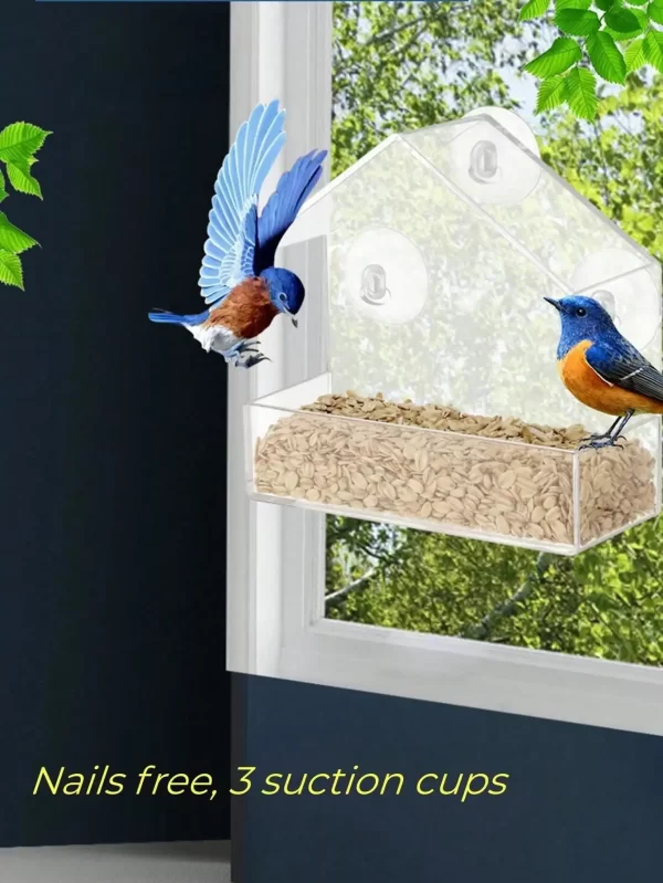 Acrylic Bird Feeder Clear Window Outside Hanging Bird Feeder House with Suction Cup for Garden Outdoor Backyard Wildlife Birding - Image 3