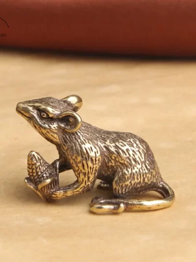 Brass Animal Mice Love Rice Figurines Car Key Chain Pendants Jewelry DIY Keyring Hanging Accessories Cute Rat Keychain Gifts