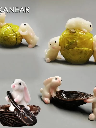 Fairy Garden Rabbits Simulation Farm Animal Model Miniature Bunny Decoration Terrarium Desk Accessories Resin Craft DIY Gift