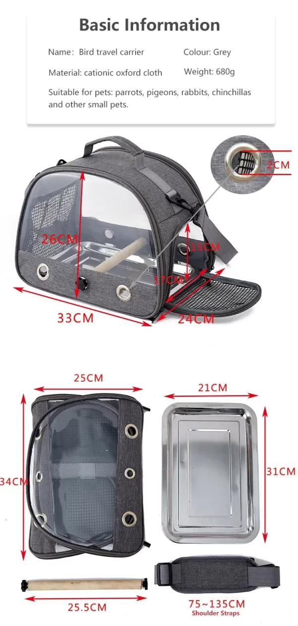 Bird Travel Carrier Portable Transport Bird Cage With Stainless Steel Tray Small Pet Multi-functional Parrot Bird Bag Outdoor - Image 9