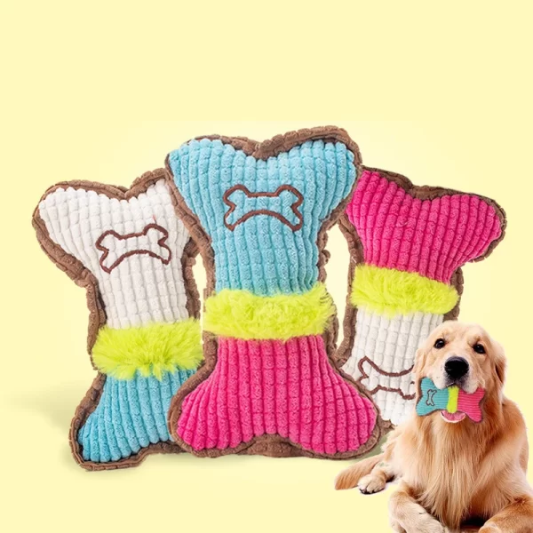 1pc Dog Squeaky Toys, Bones Plush Dogs Chew Toy for Small Medium Breed Puppy Aggressive Chewer Pets Puppy Playing Cleaning Teeth