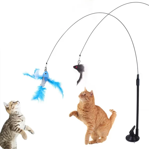 Cat Toys Simulation Bird interactive Sucker Feather Bird with Bell Cat Stick Toy for Kitten Playing Teaser Wand Toy Cat Supplies - Image 2