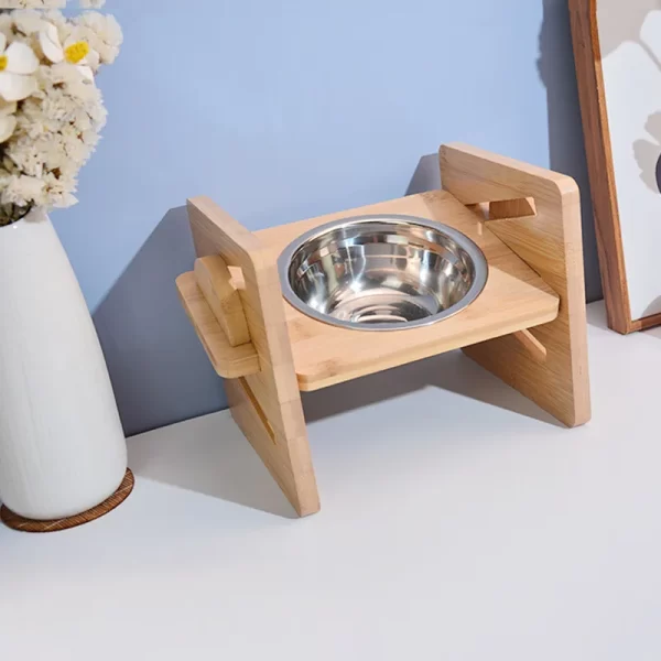 Bamboo Elevated Dog Bowls with Stand Adjustable Raised Puppy Cat Food Water Bowls Holder Feeder for Small Medium Pets - Image 8