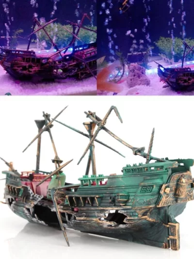 Large Aquarium Decoration Boat Aquarium Ship Air Split Shipwreck Fish Tank Decor