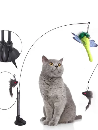 Cat Toys Simulation Bird interactive Sucker Feather Bird with Bell Cat Stick Toy for Kitten Playing Teaser Wand Toy Cat Supplies